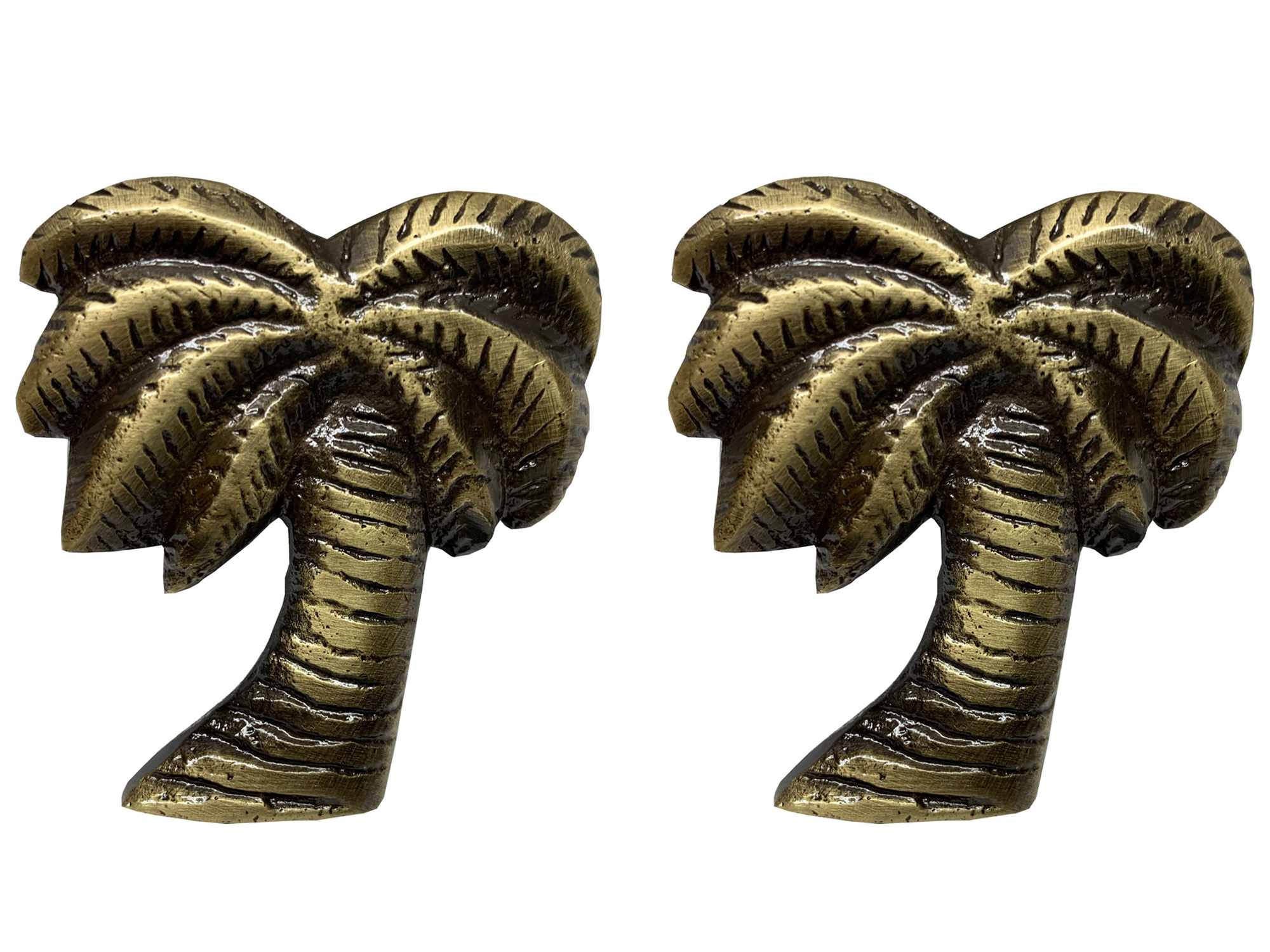 VE347-2 Antique Brass Palm Tree Cabinet/Drawer Knob, Set of 2 - Image 1