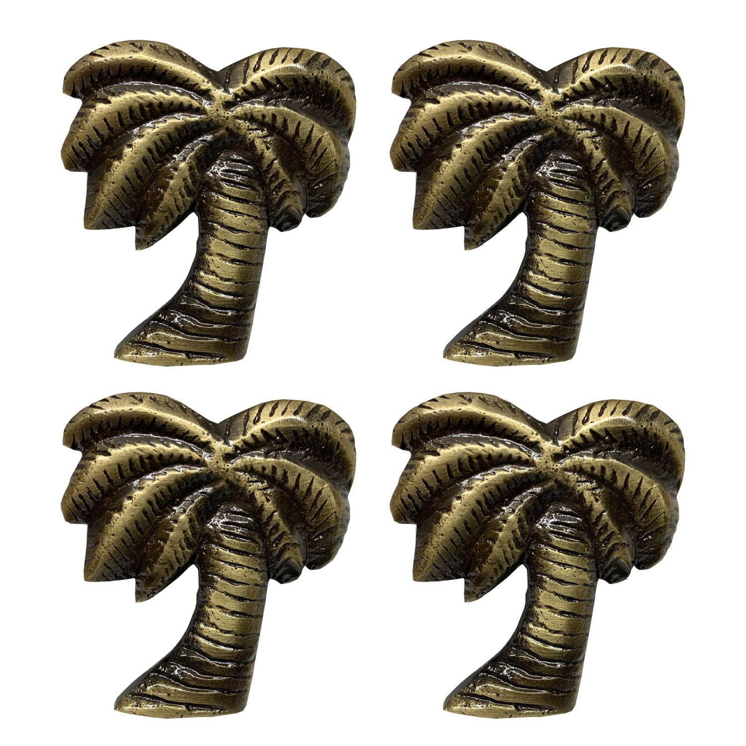 VE347-4 Antique Brass Palm Tree Cabinet/Drawer Knob, Set of 4 - Image 1