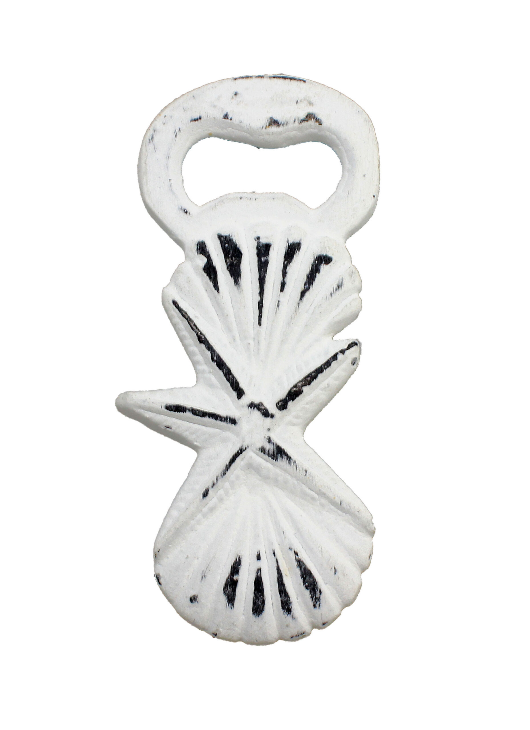 VE512_IMG_1313 Seashell and Starfish Shaped Handheld Bottle Opener Distressed White - Image 1