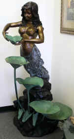 lotus-mermaid-bronze-garden-decor-figure-cp032 Mermaid holding lotus leaf 5 tier angle fountain 30w" x 38d" x 63h" - Image 1